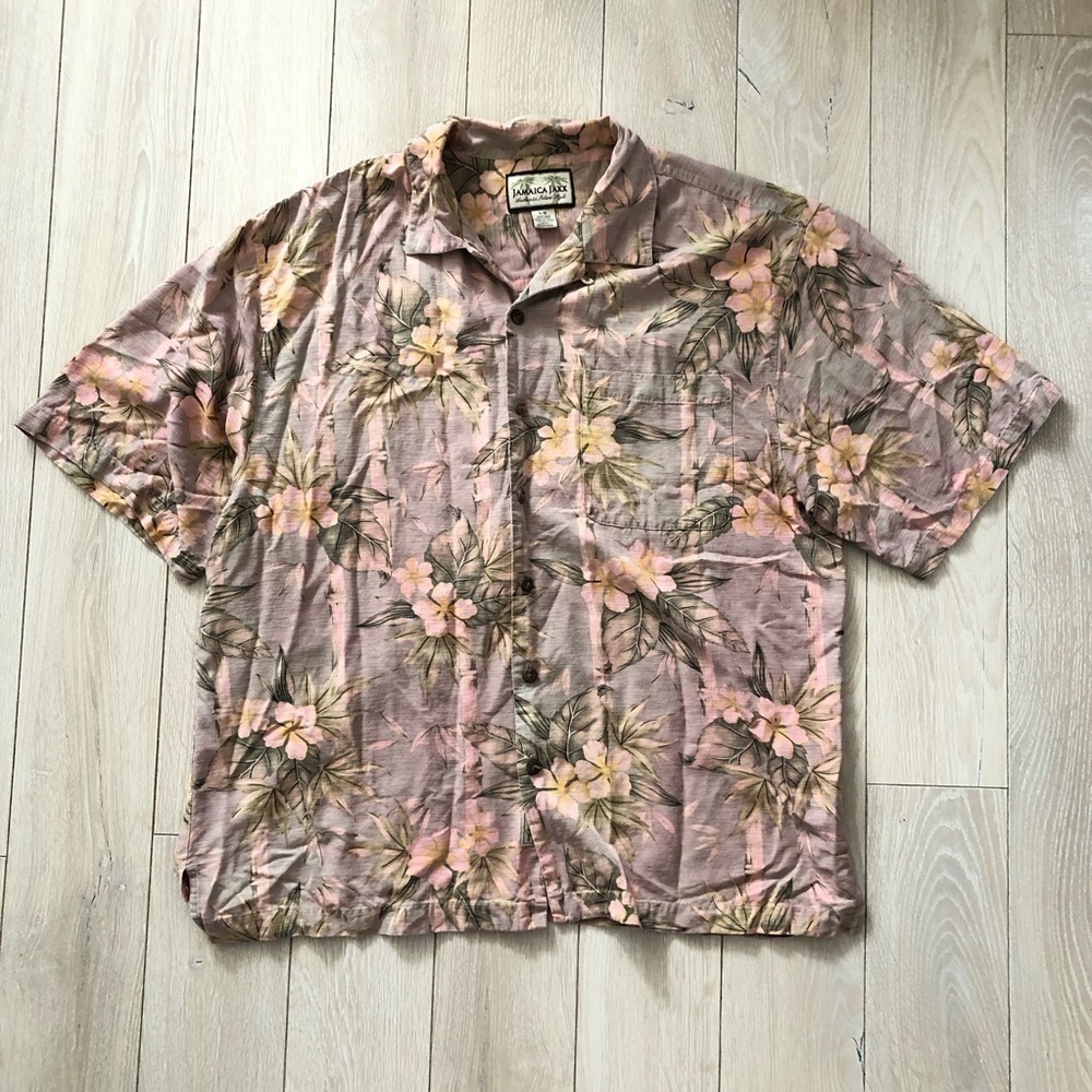 Jamaica Jaxx 100% Silk Hawaiian Button Down Shirt Size L